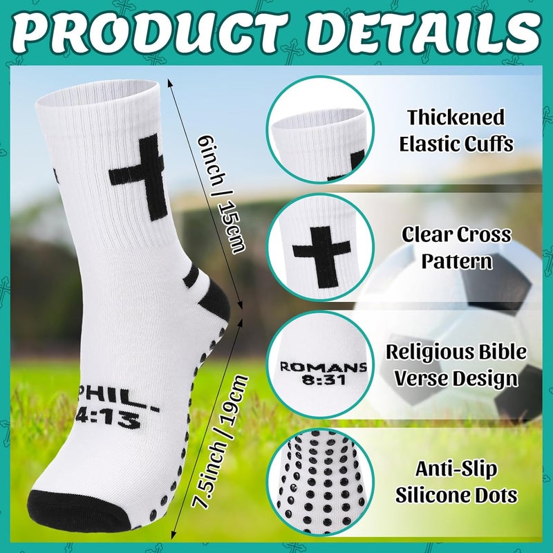 Cutecrop 8 Pairs Christian Socks Christian Xmas Gifts Bulk Anti Slip Grip Soccer Socks with Rubber Dots Cross for Youth Men - Image 2